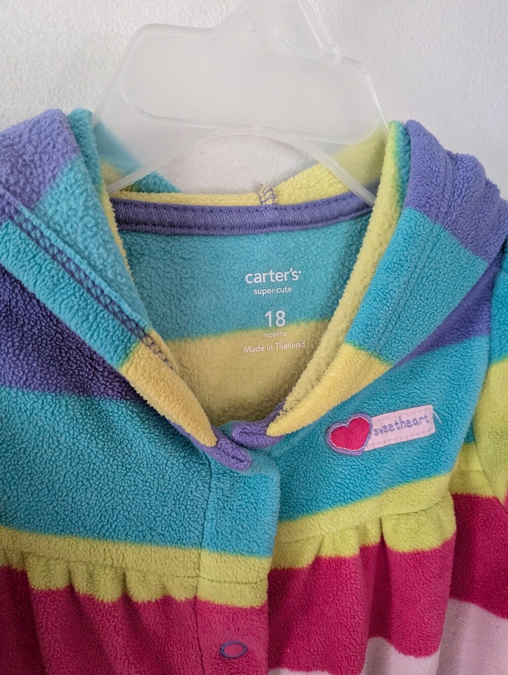 Carter's Baby Colorful Rainbow Striped Hooded Fleece One Piece Jumpsuit - Picture 4 of 5